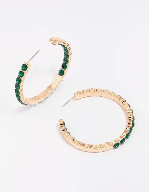 Gold Emerald Stone Hoop Earrings