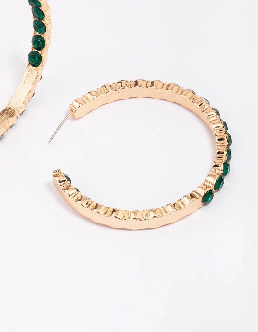 Gold Emerald Stone Hoop Earrings