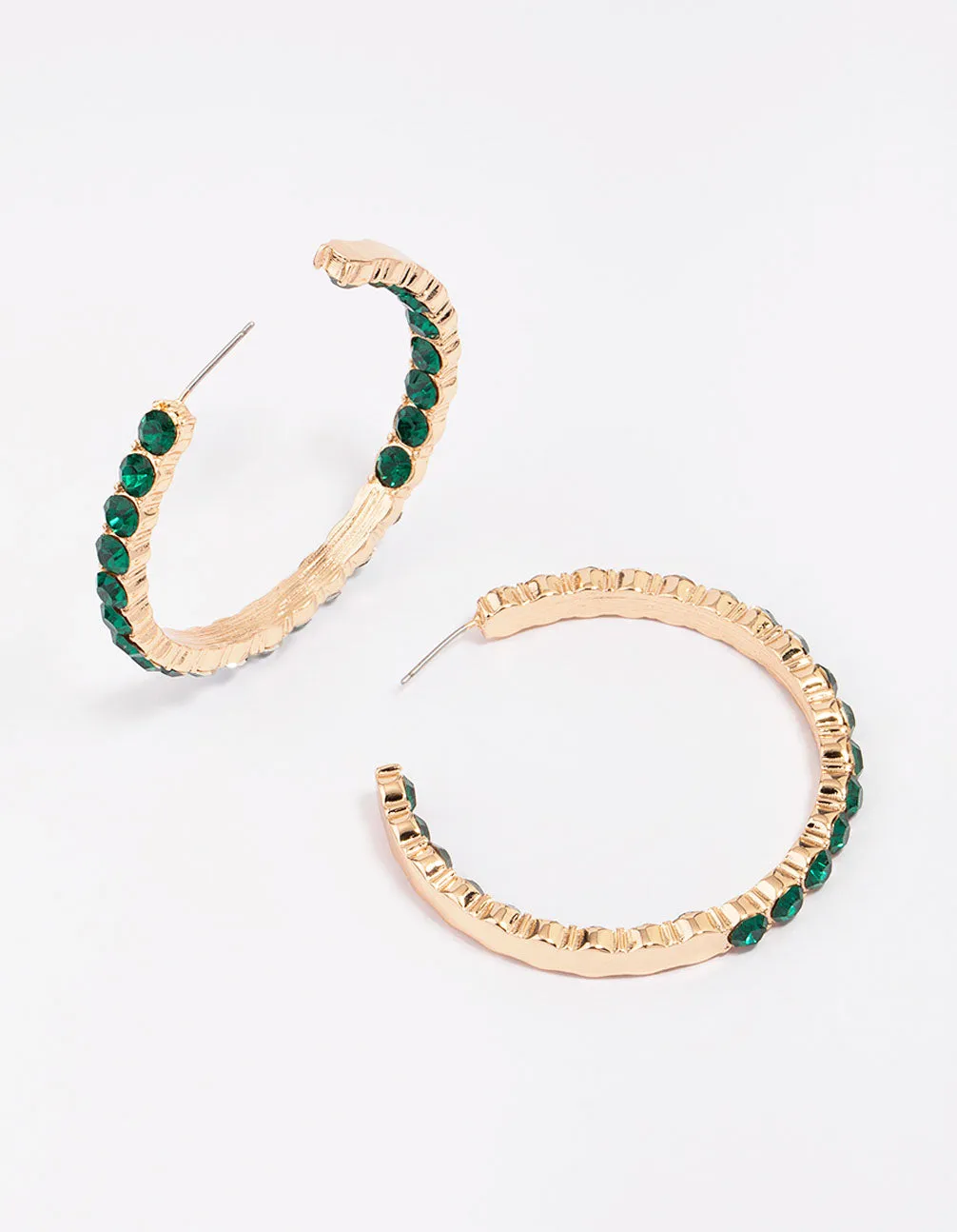 Gold Emerald Stone Hoop Earrings