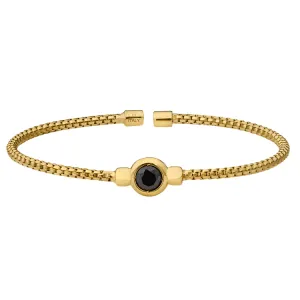 Gold Finish Sterling Silver Rounded Box Link Cuff Bracelet with Bezel Set Simulated Onyx