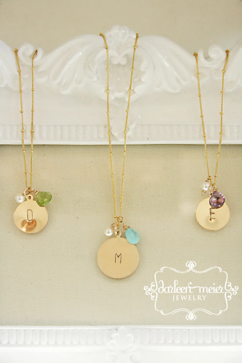 Gold Initial Birthstone Necklace