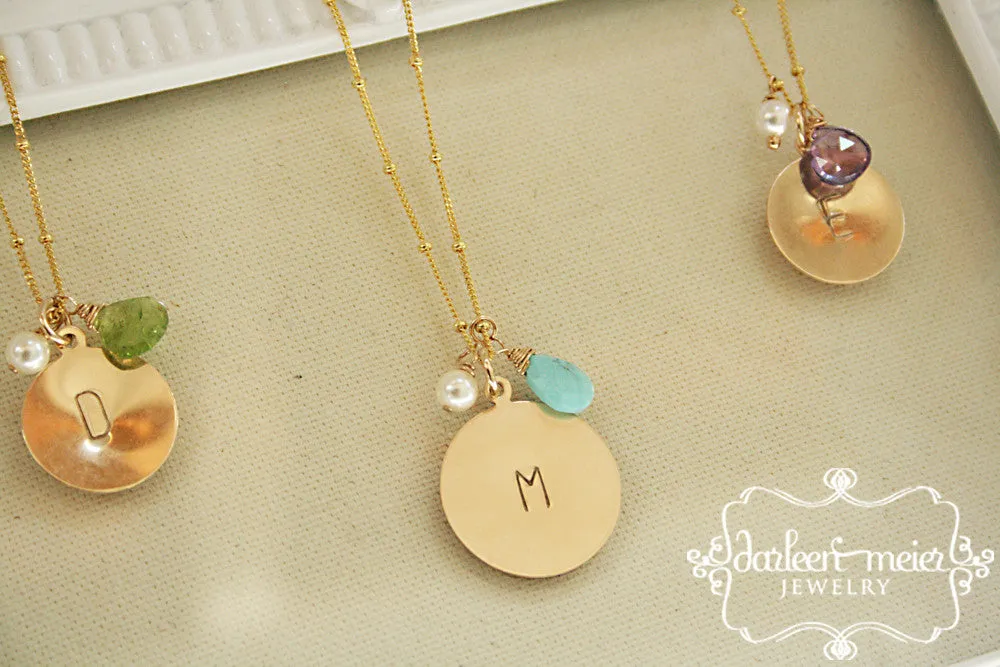 Gold Initial Birthstone Necklace