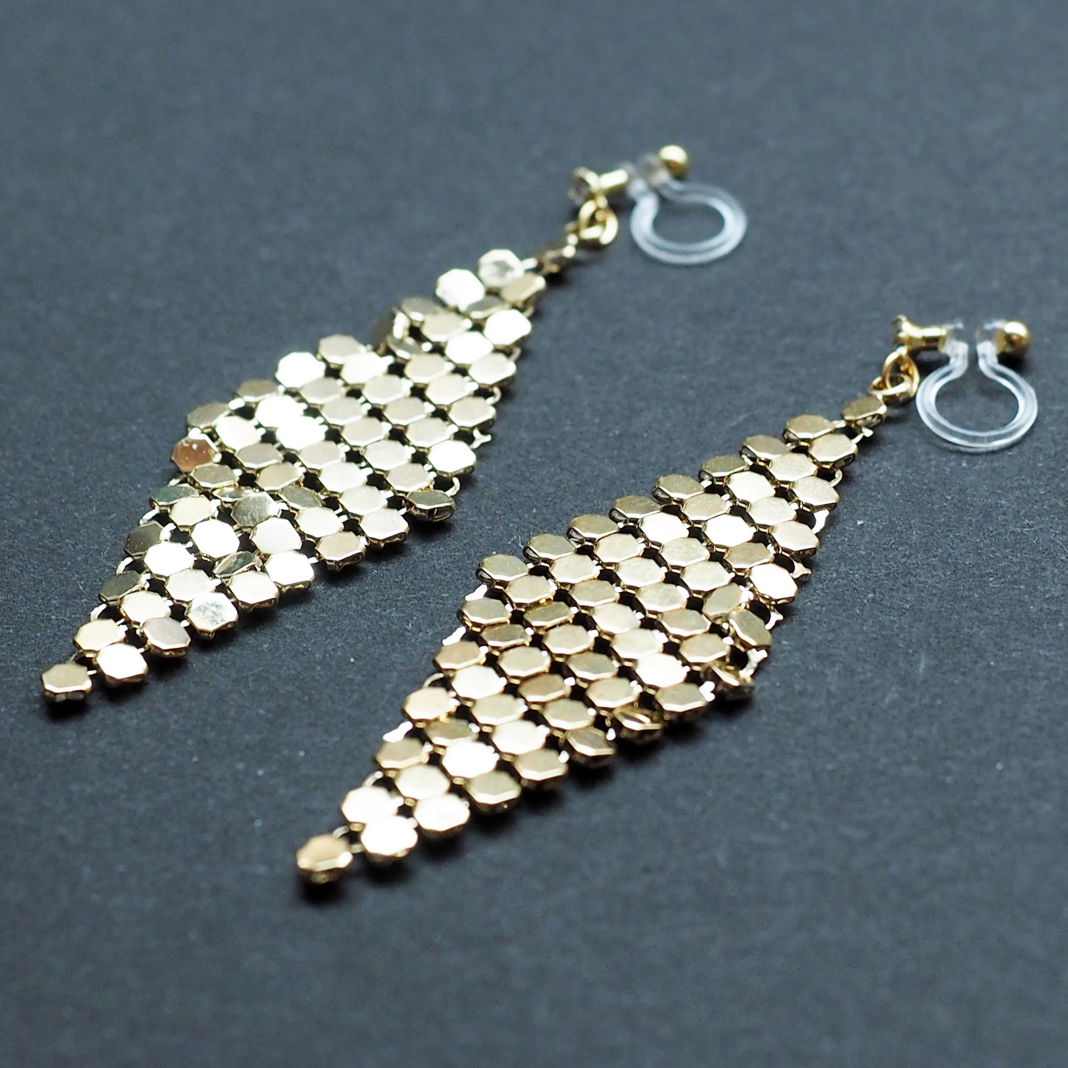 Gold mesh invisible clip on earrings