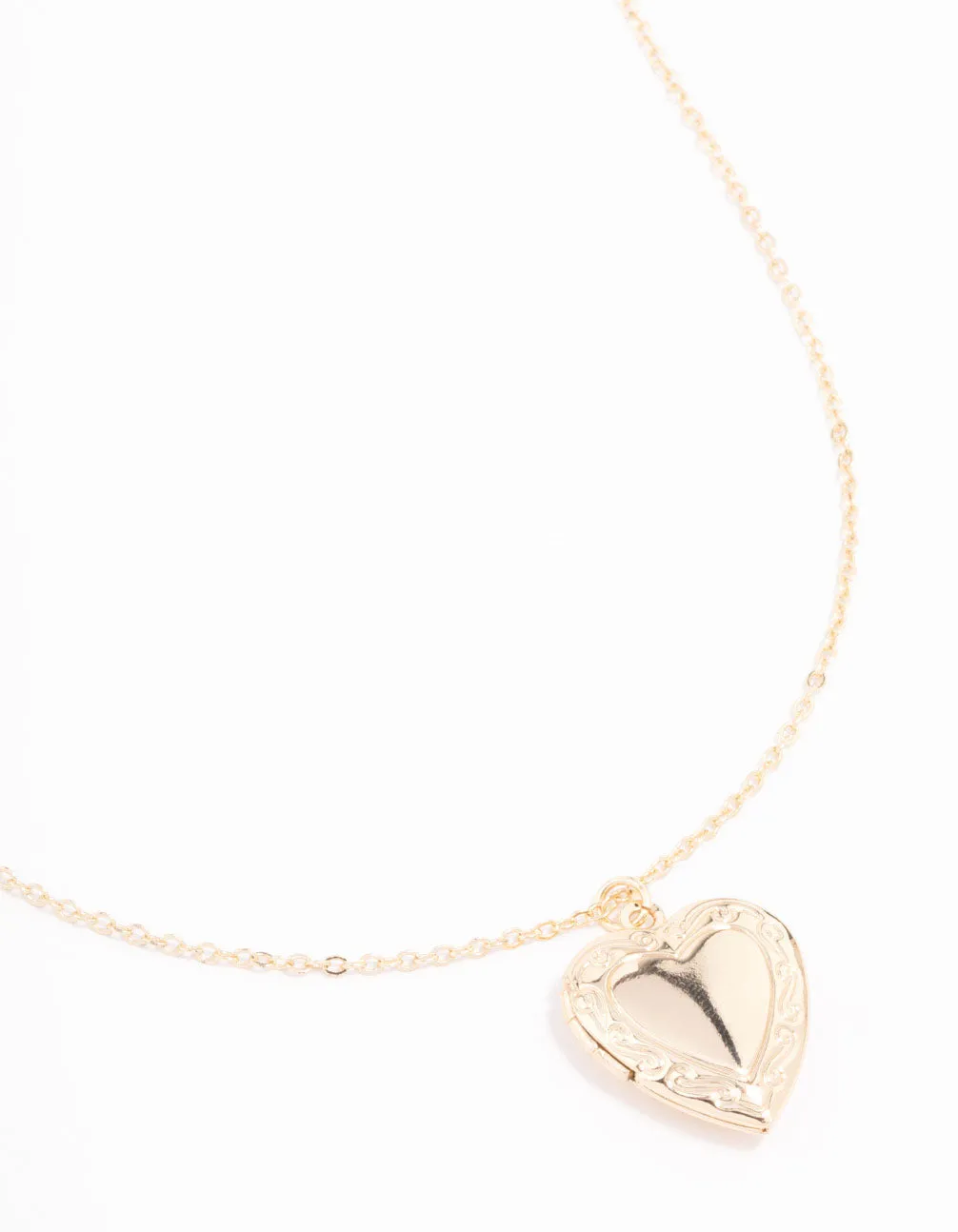 Gold Plated Detailed Heart Locket Necklace