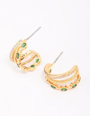 Gold Plated Layered Crystal Illusion Hoop Earrings