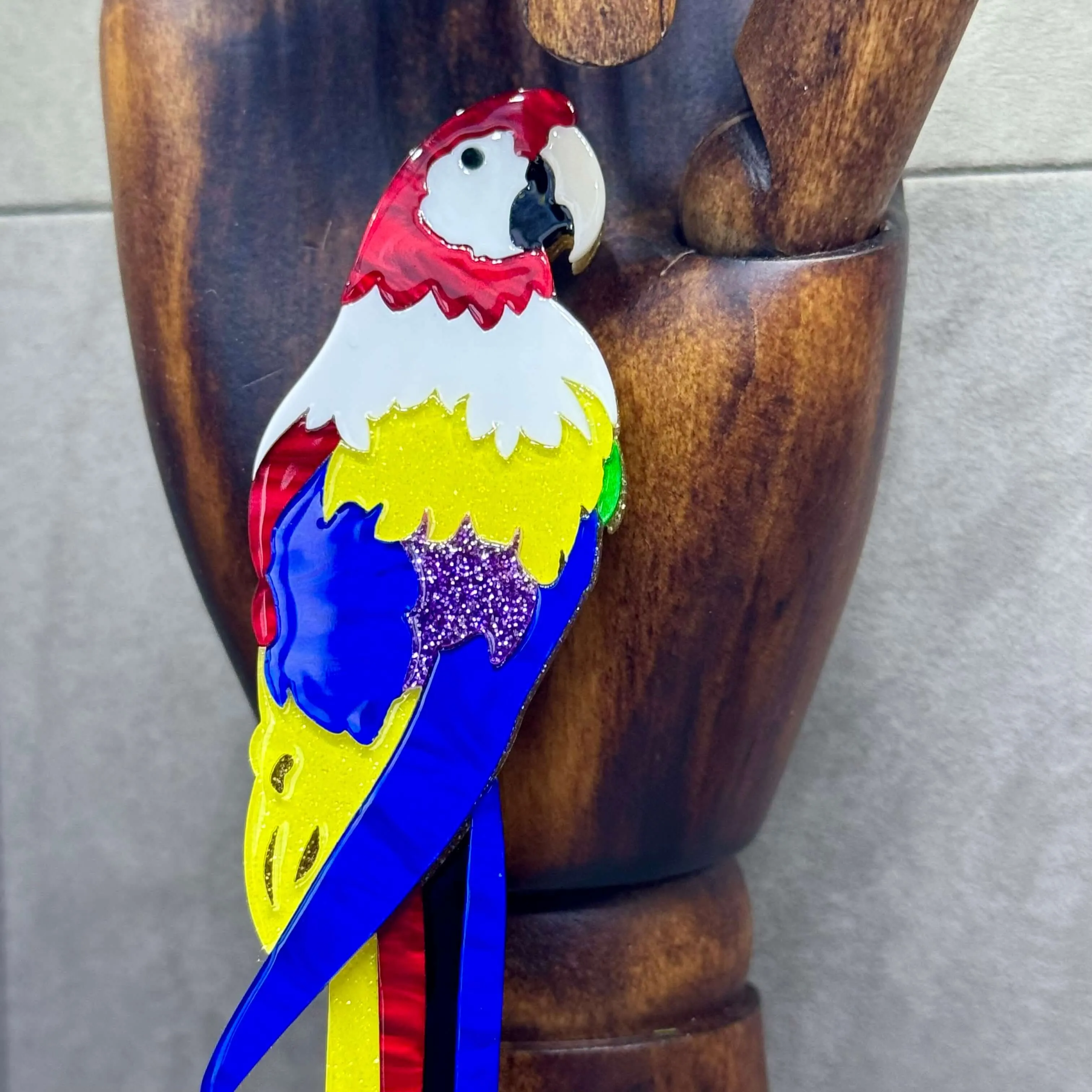 Handmade Acrylic Art Brooch - The Blue And Gold Macaw