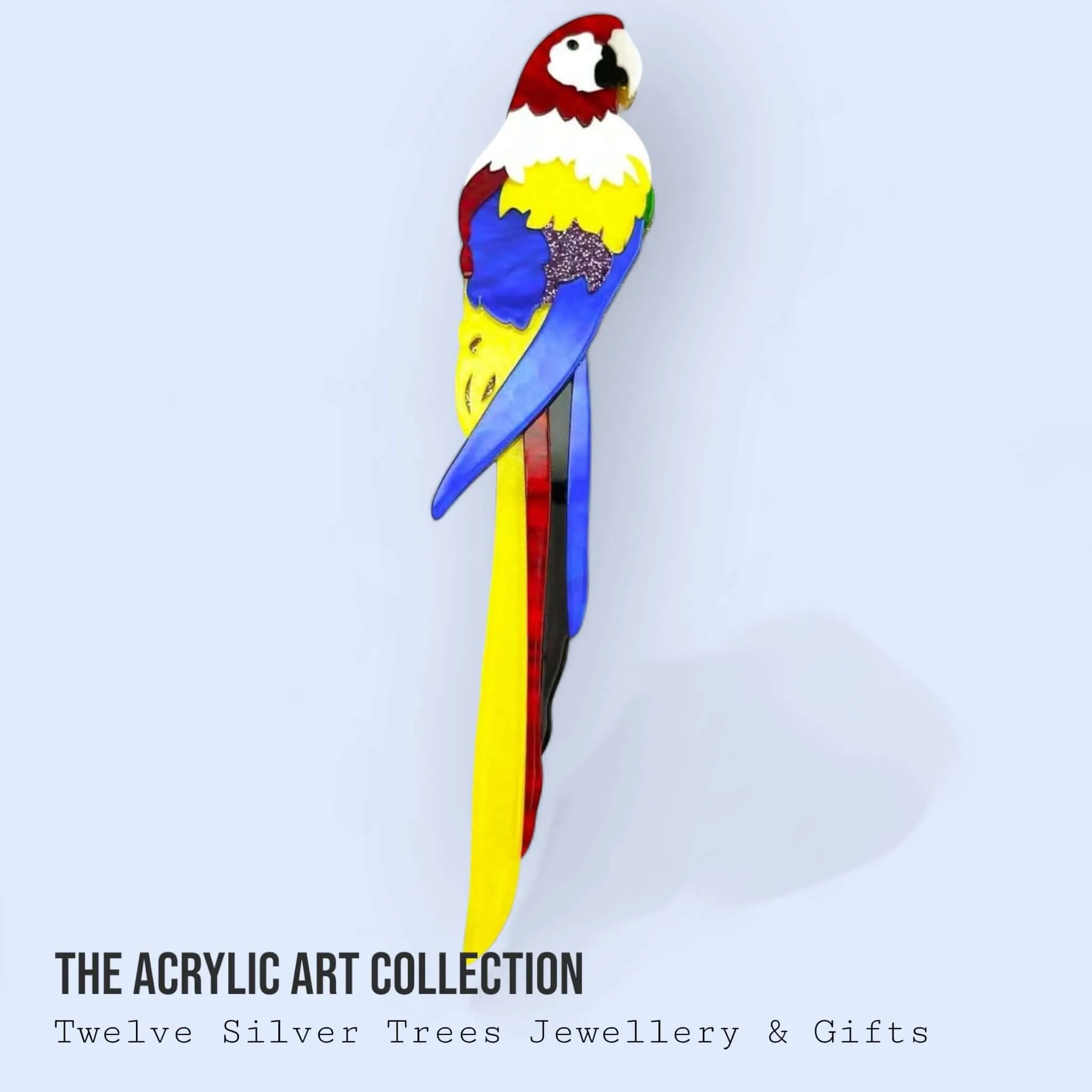 Handmade Acrylic Art Brooch - The Blue And Gold Macaw