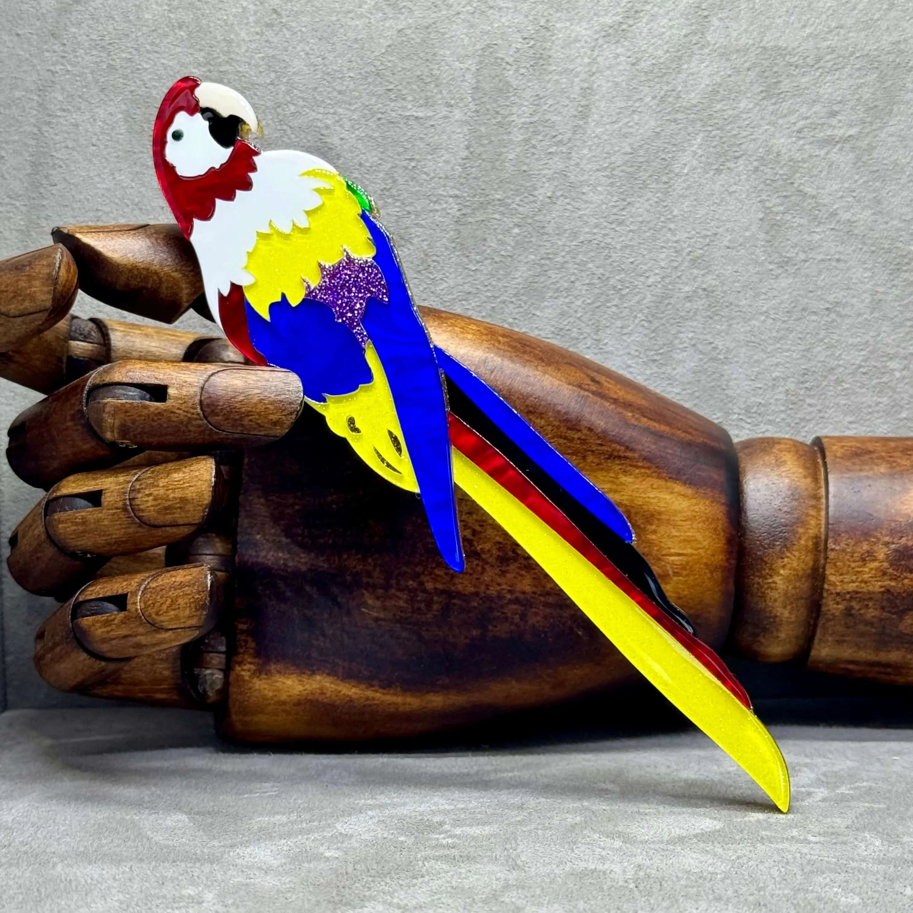 Handmade Acrylic Art Brooch - The Blue And Gold Macaw