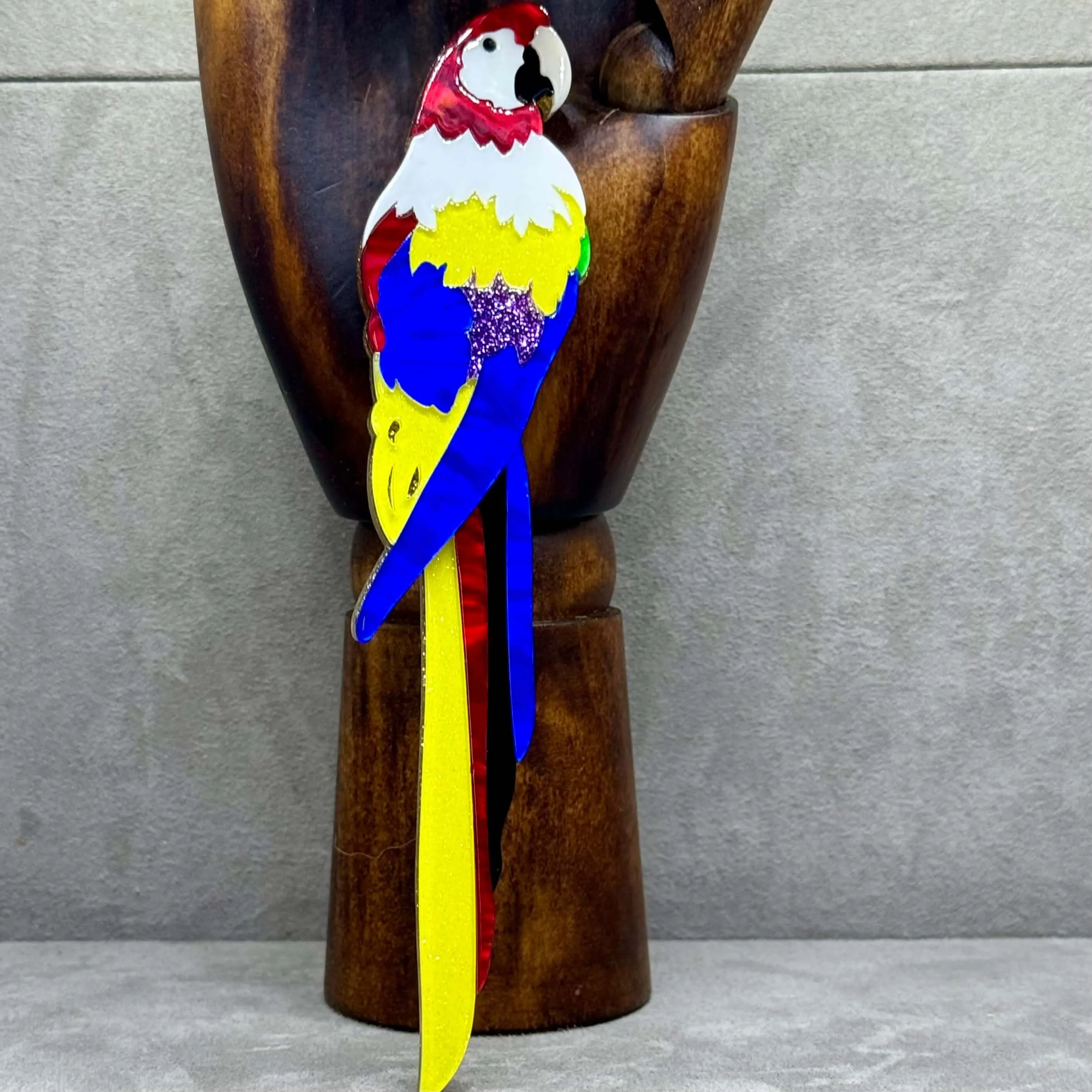 Handmade Acrylic Art Brooch - The Blue And Gold Macaw