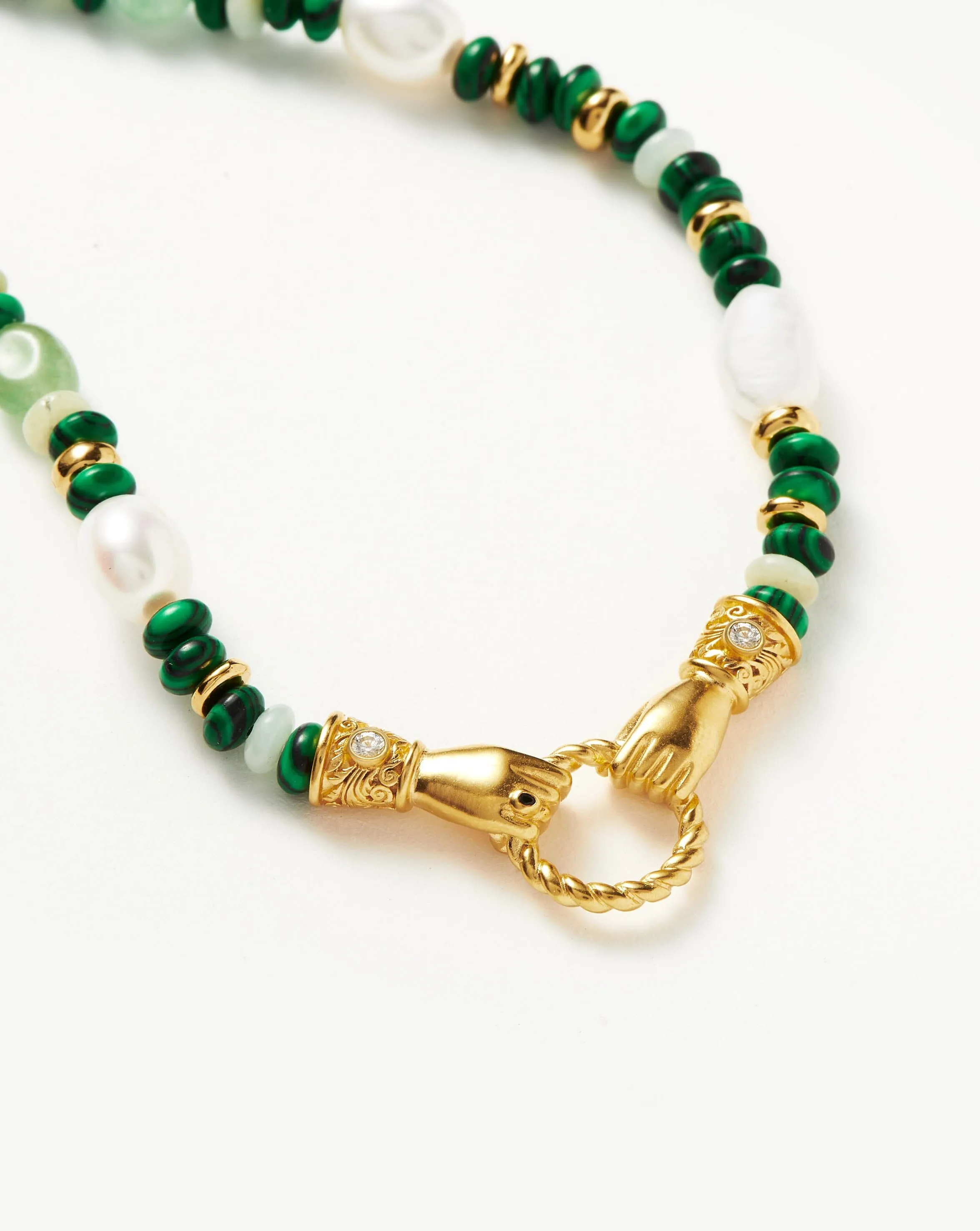 Harris Reed In Good Hands Beaded Gemstone Necklace | 18ct Gold Plated/Multi Green Gemstone & Pearl