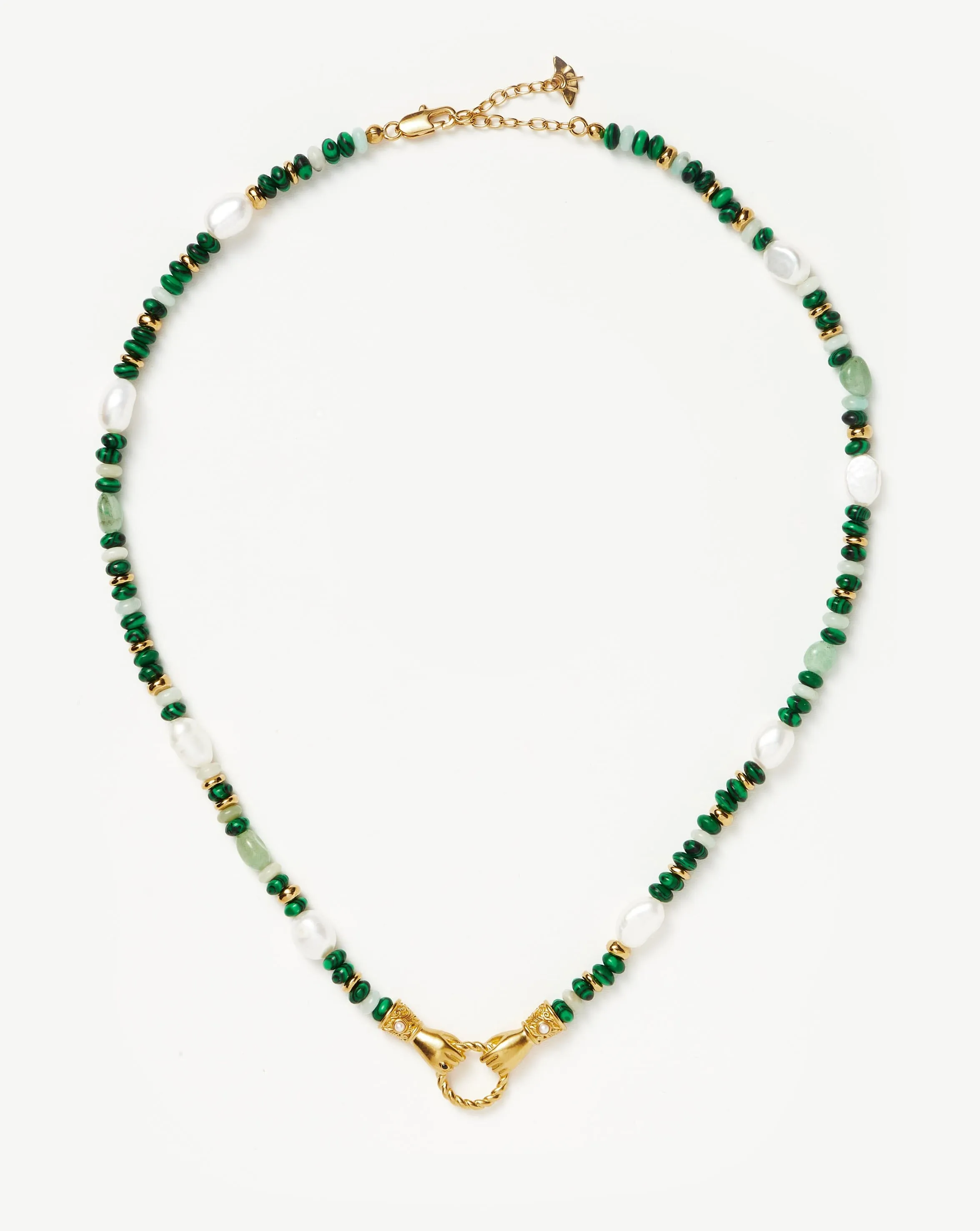 Harris Reed In Good Hands Beaded Gemstone Necklace | 18ct Gold Plated/Multi Green Gemstone & Pearl