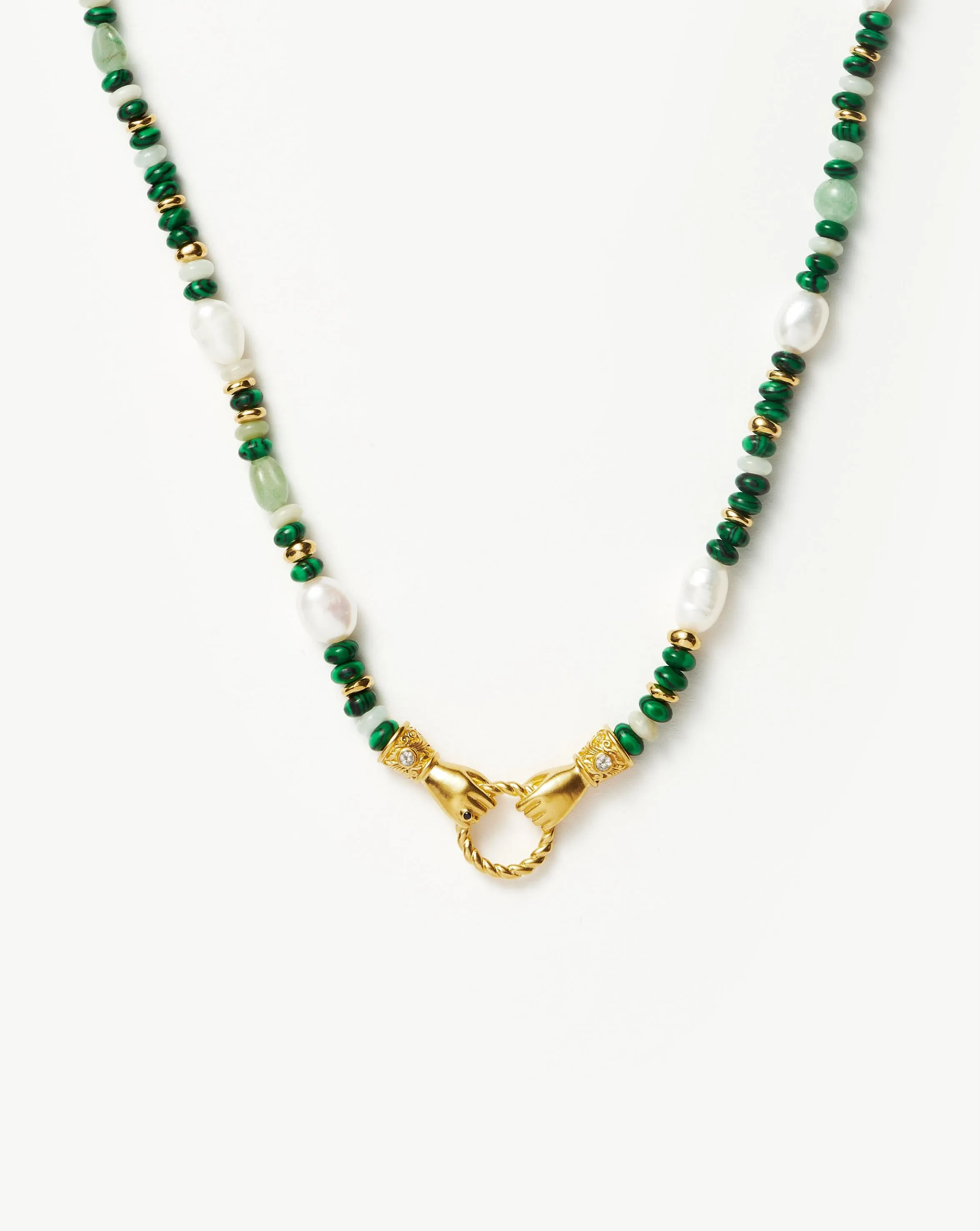 Harris Reed In Good Hands Beaded Gemstone Necklace | 18ct Gold Plated/Multi Green Gemstone & Pearl