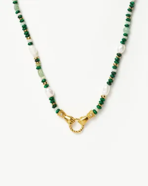 Harris Reed In Good Hands Beaded Gemstone Necklace | 18ct Gold Plated/Multi Green Gemstone & Pearl