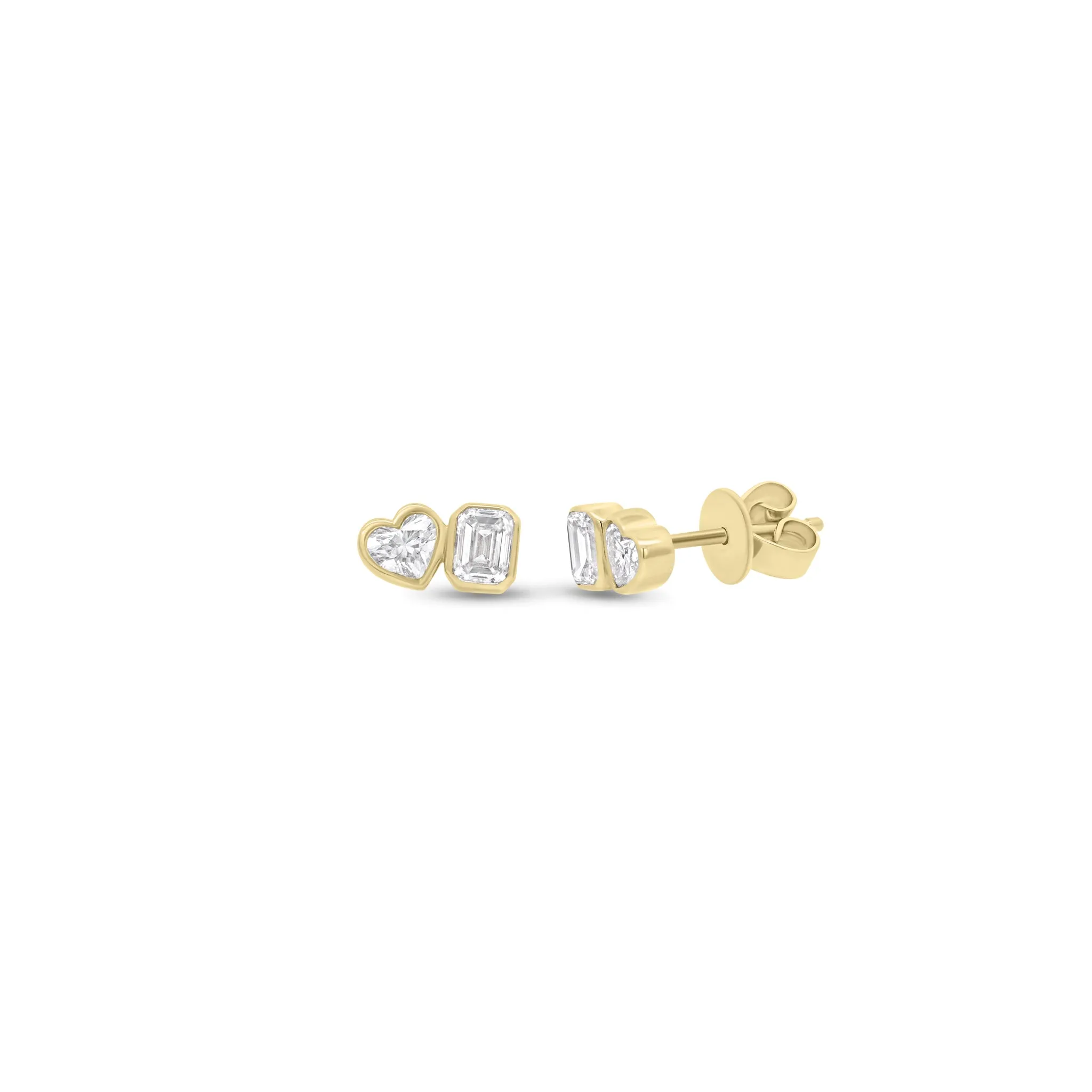 Heart & Emerald-Cut Diamond Stud Earrings