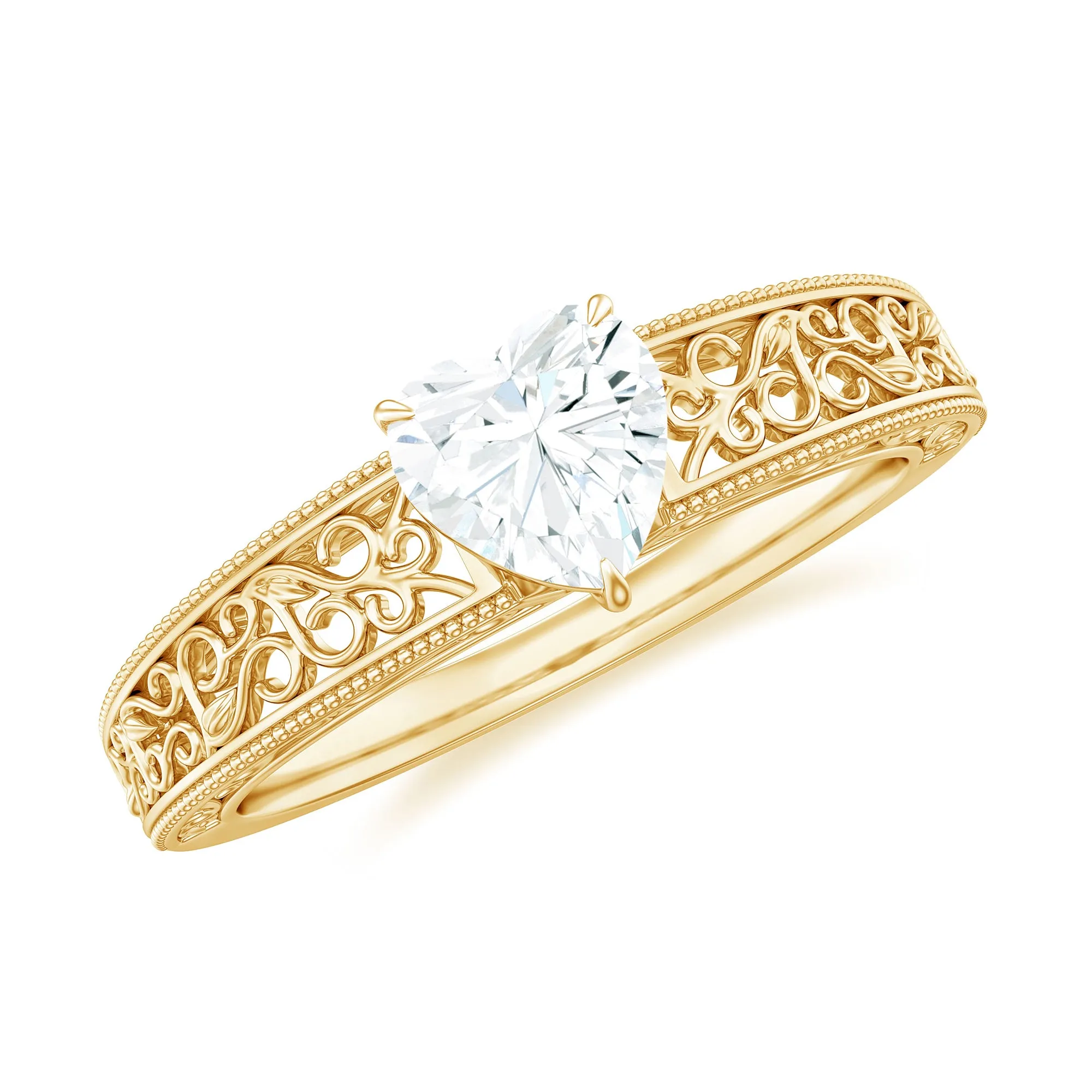 Heart Shape Solitaire Moissanite Filigree Gold Engagement Ring