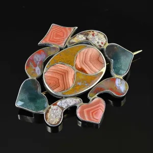 Large Antique Scottish Agate Brooch w Hearts