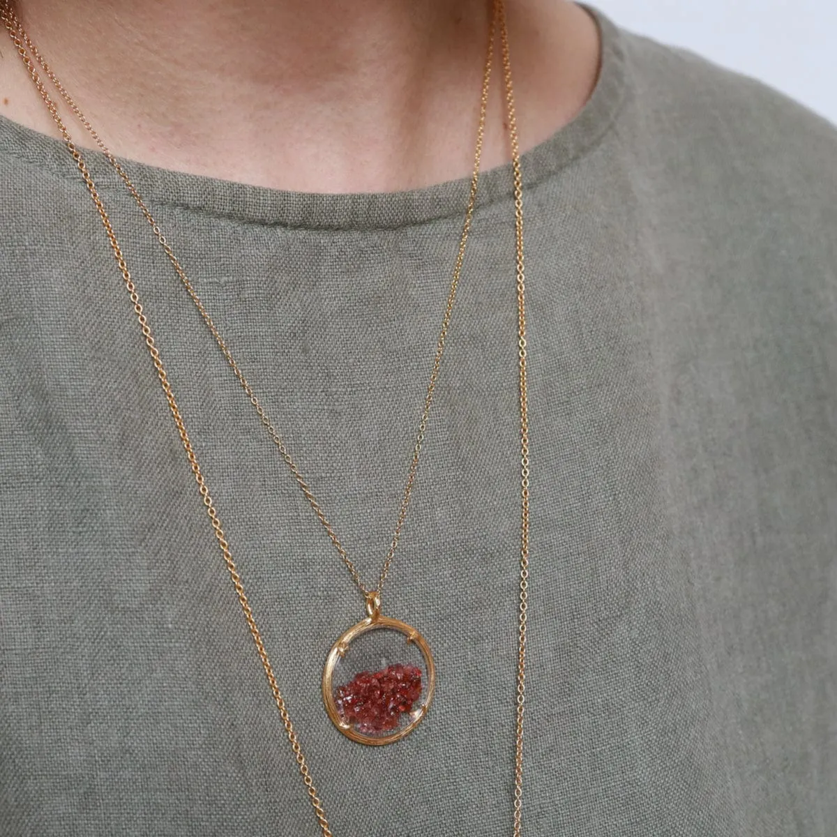 Large Shaker Necklace - 18k Gold Vermeil/Garnet