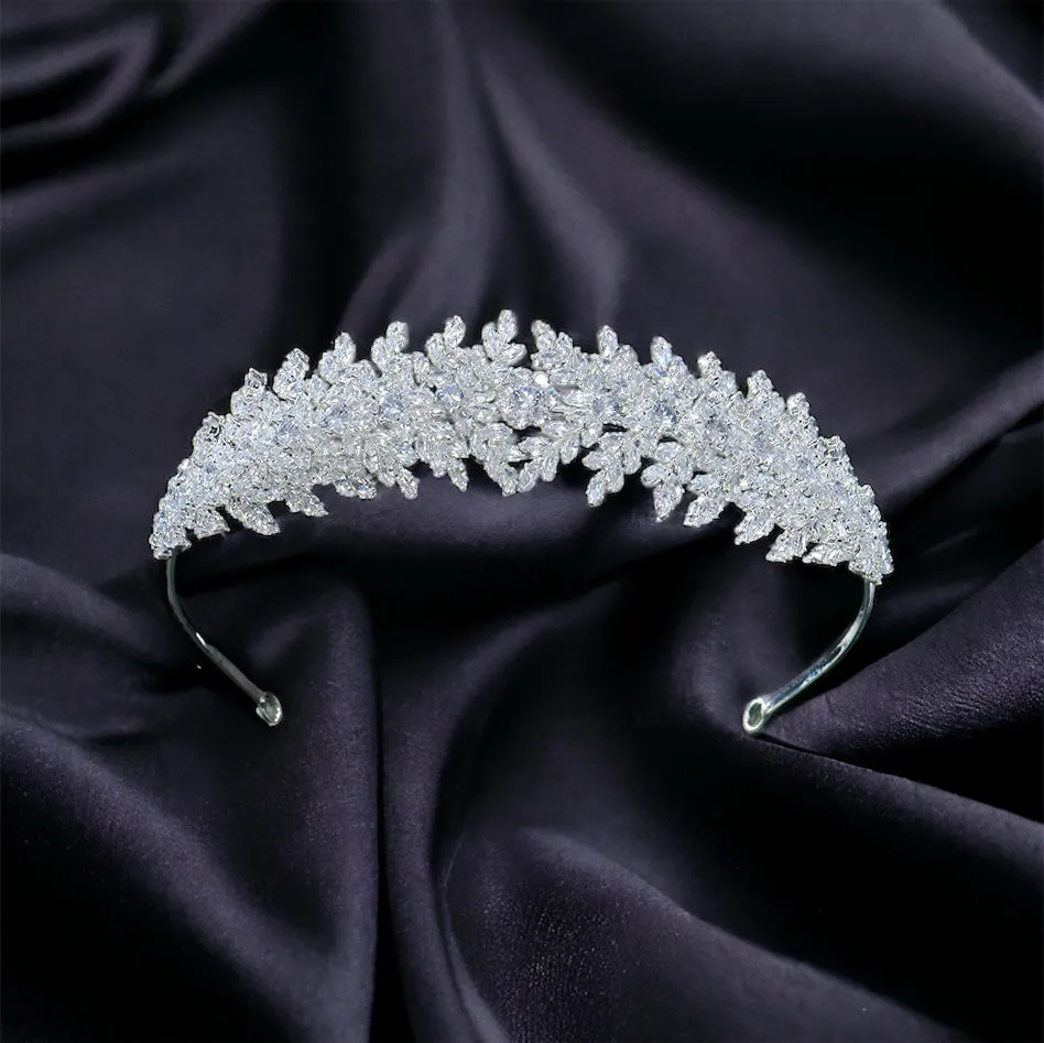 Leafy Fronds Cubic Zirconia Sparkling Wedding Tiara