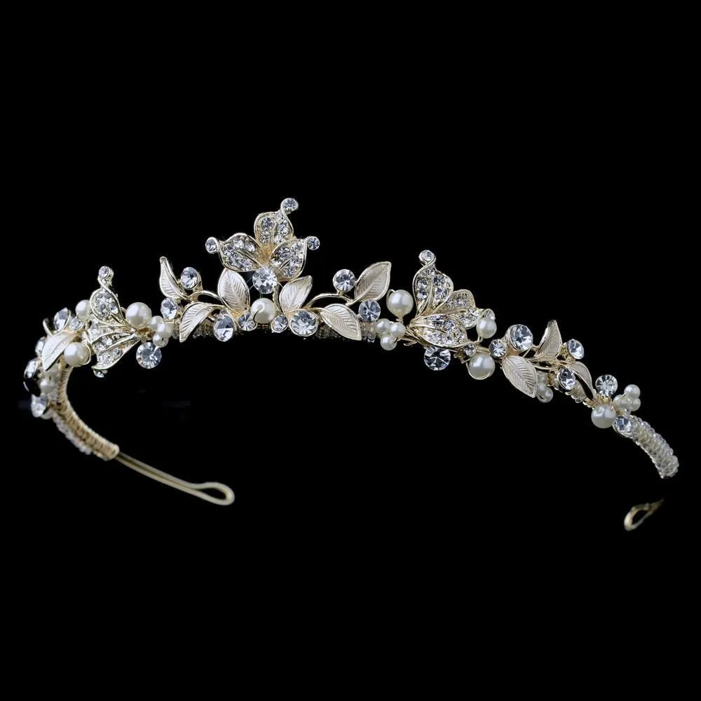 Light Gold Crystal & Ivory Pearl Tiara