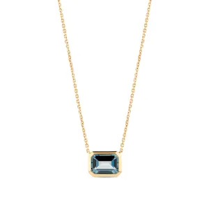 London Blue Topaz Emerald Cut Necklace in 9ct Yellow Gold