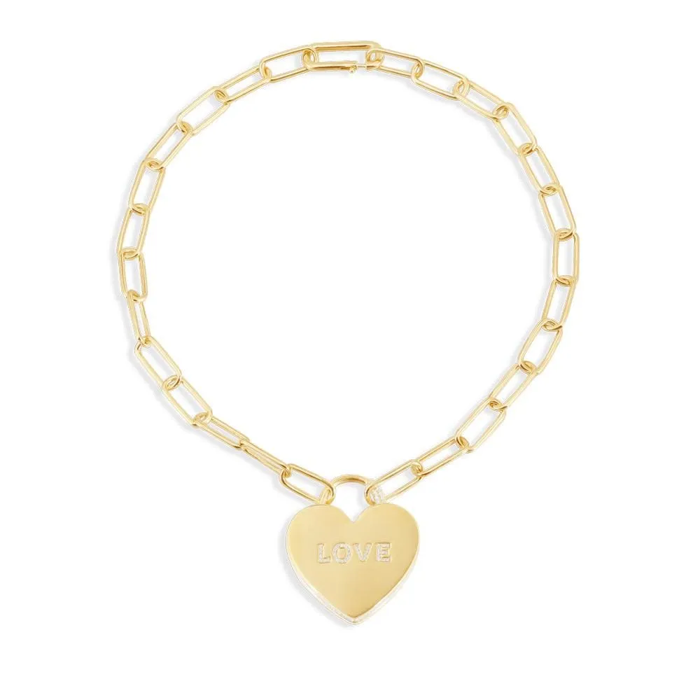 LOVE Locket Chain Necklace - Yellow Silver