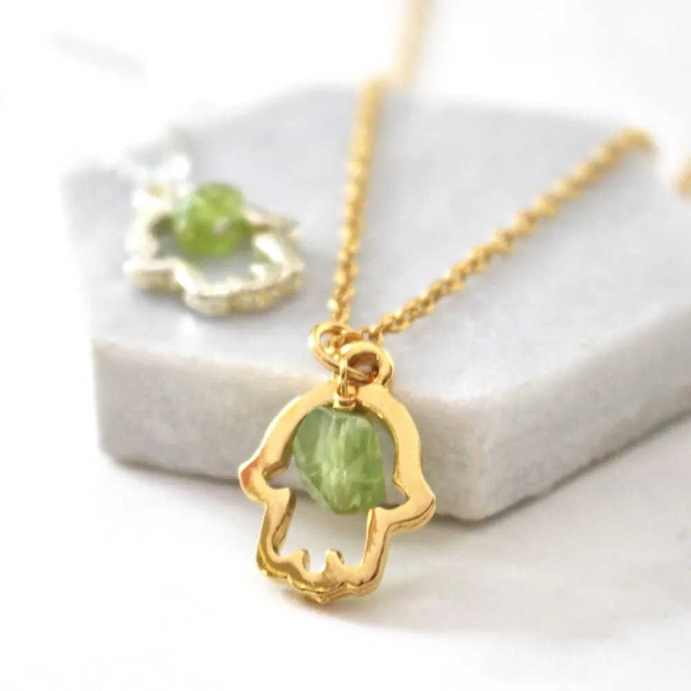 Lucky Hamsa Birthstone Charm Necklace