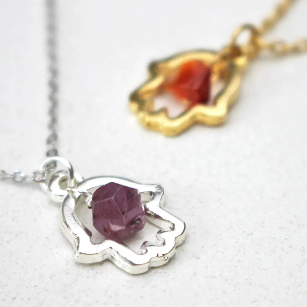 Lucky Hamsa Birthstone Charm Necklace