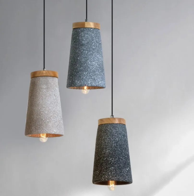 Maarten Unique Cement and Wooden Tall Dome Pendant Light