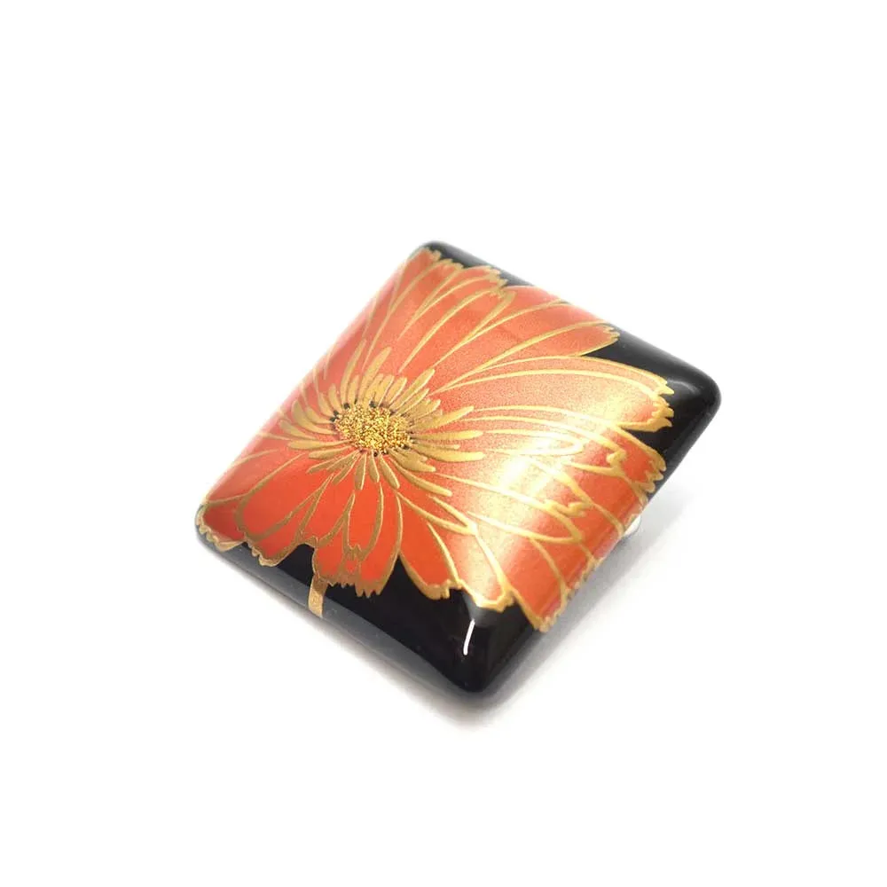 Maki-e Urushi Lacquer Brooch - Katsura(Japanese judas tree) / Gerbera -, Traditional Japanese Urushi Lacquer Jewelry