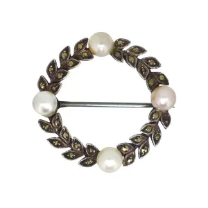 Marcasite & Pearl Brooch