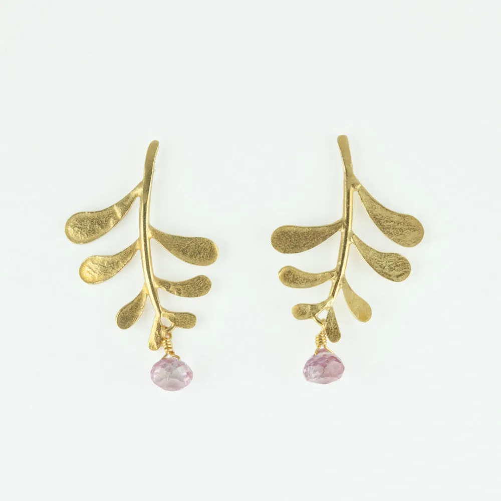 Marni Leaf stud with Pink Topaz drop