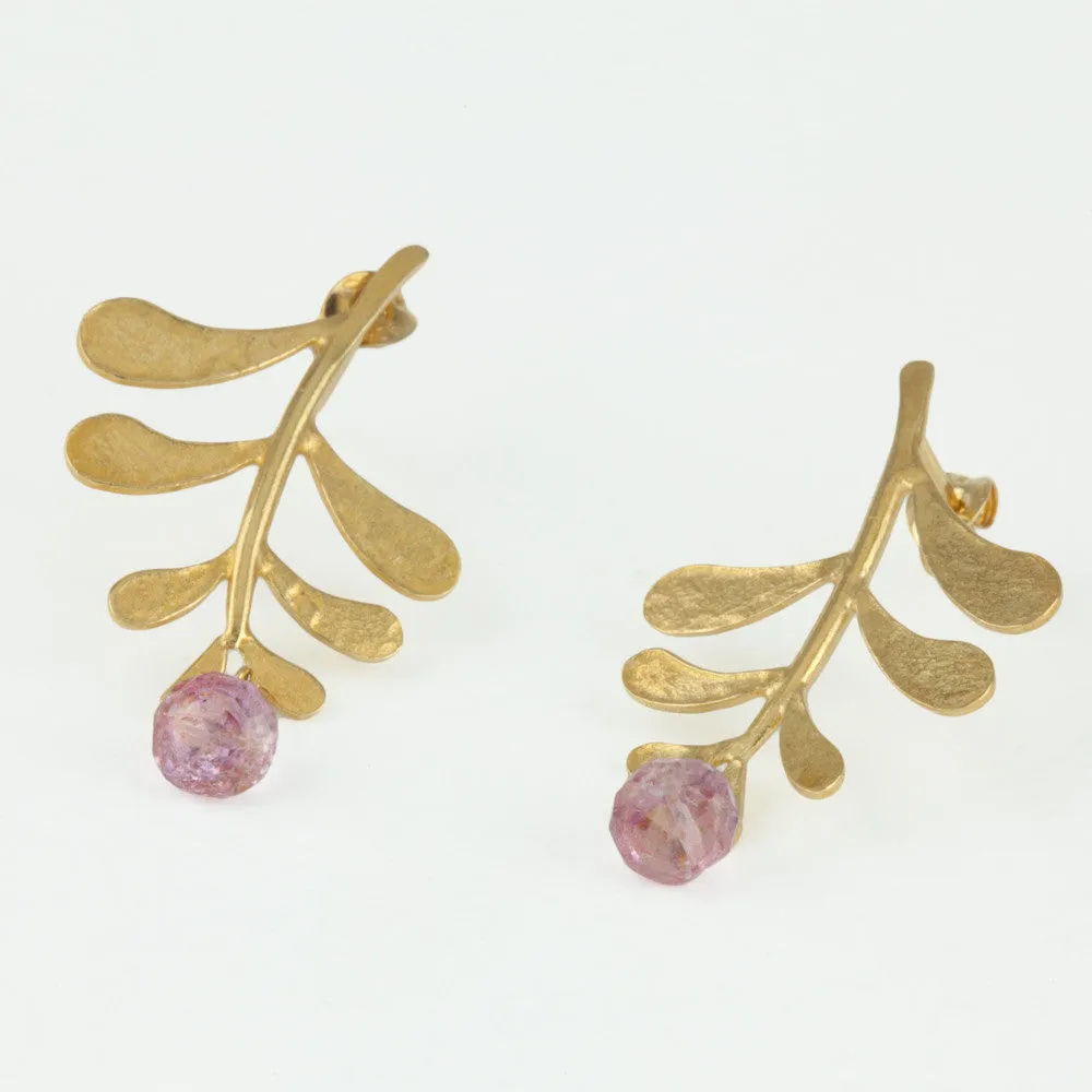 Marni Leaf stud with Pink Topaz drop