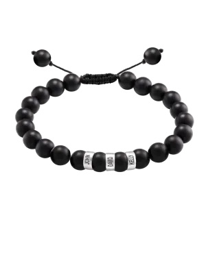 Men's Black Onyx Engravable Bead Bracelet - 14K White Gold