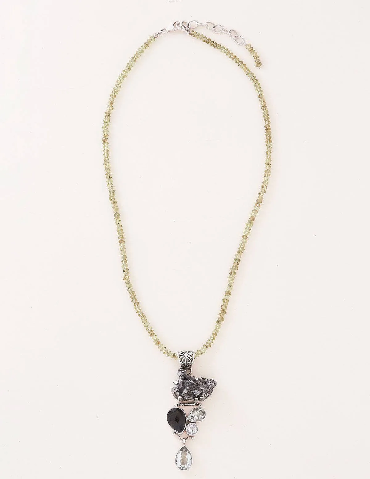 Meteorite Nugget and Peridot Necklace - One of a Kind