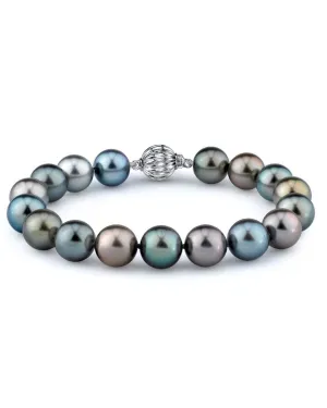 Multi-Color Tahitian True Round Pearl Bracelet, 9.0-10.0mm - AAA Quality