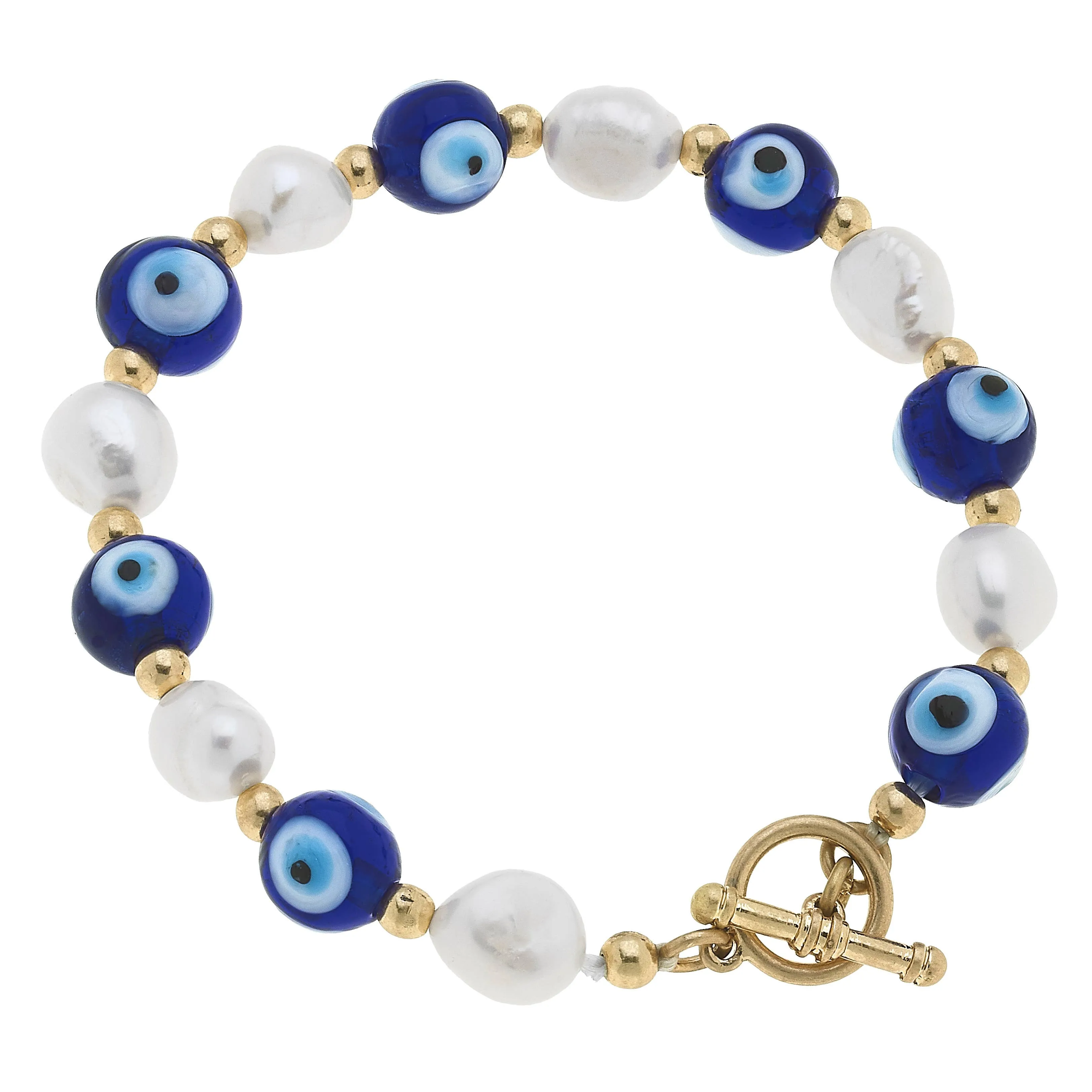 Murano Glass Evil Eye & Freshwater Pearl T-bar Talisman