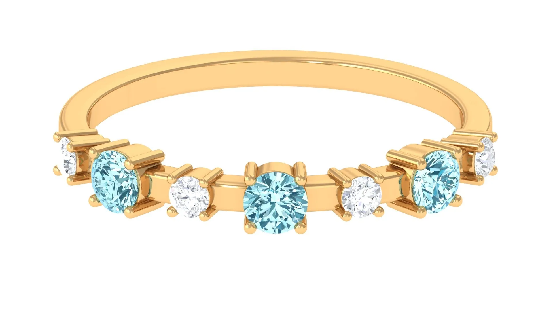 Natural Aquamarine and Diamond Half Eternity Ring