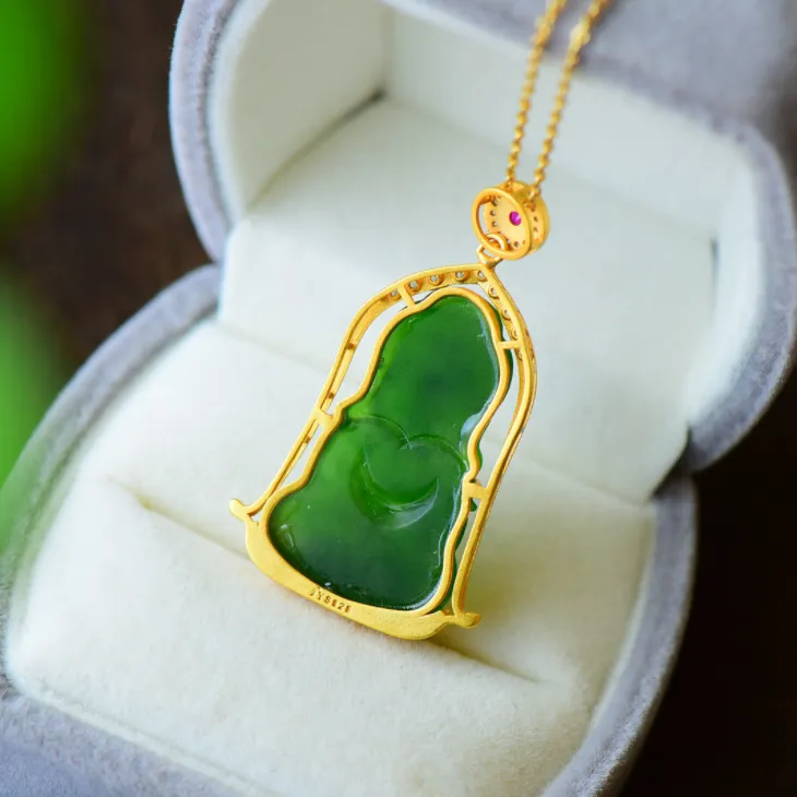 Natural Jade Pendant Nephrite Silver Buddha Baby Pendant PT188