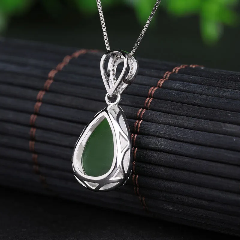 Natural Jade Pendant Nephrite Silver Zircon Pendant ZPT135