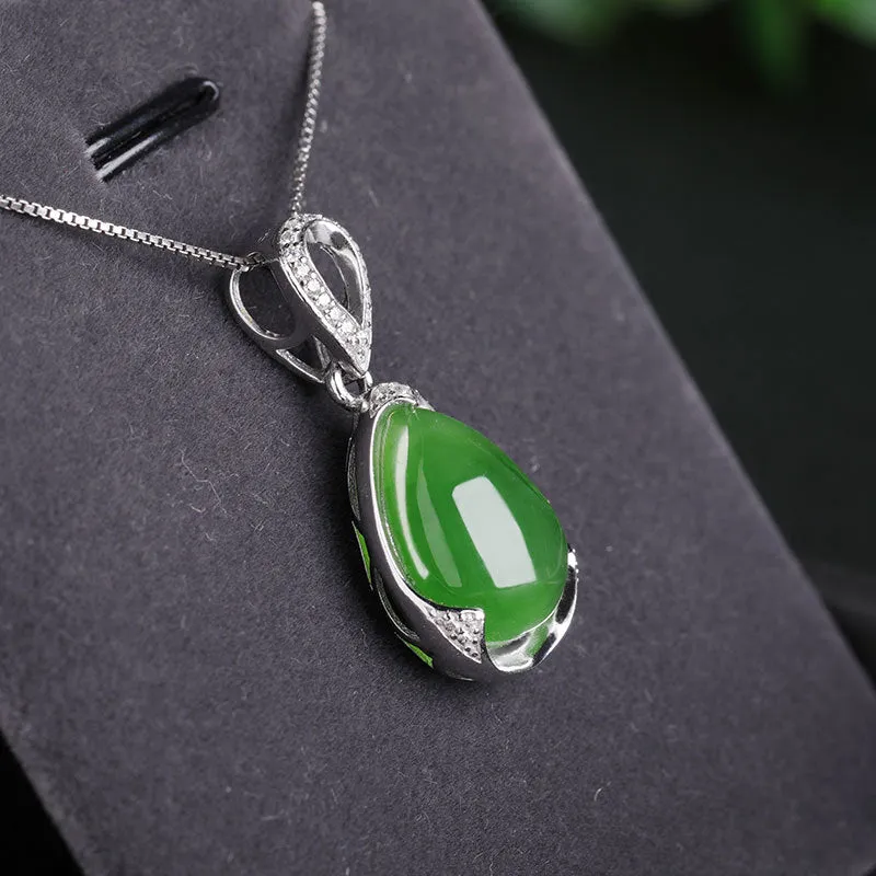 Natural Jade Pendant Nephrite Silver Zircon Pendant ZPT135