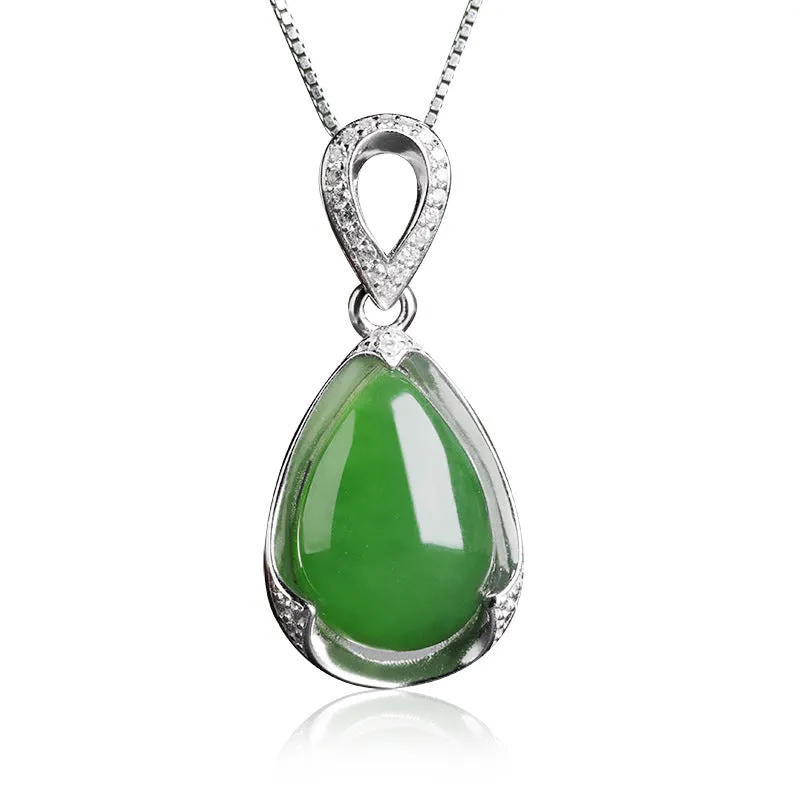 Natural Jade Pendant Nephrite Silver Zircon Pendant ZPT135