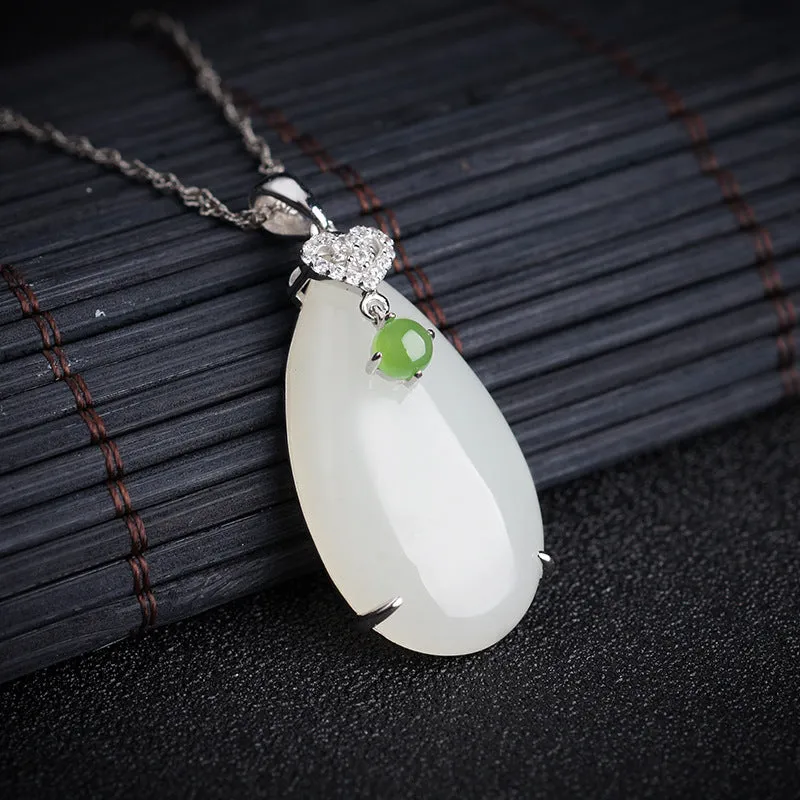 Natural Jade Pendant Nephrite Silver Zircon Pendant ZPT153