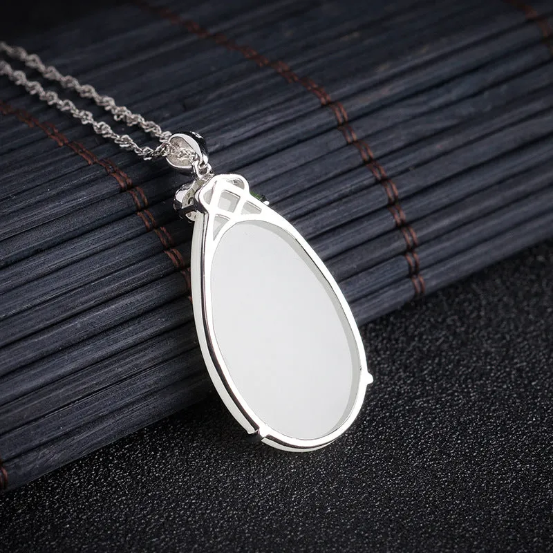 Natural Jade Pendant Nephrite Silver Zircon Pendant ZPT153