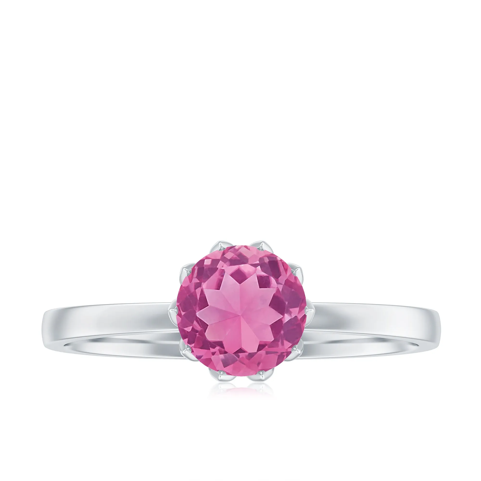 Natural Pink Tourmaline Solitaire Ring in Lotus Basket Setting