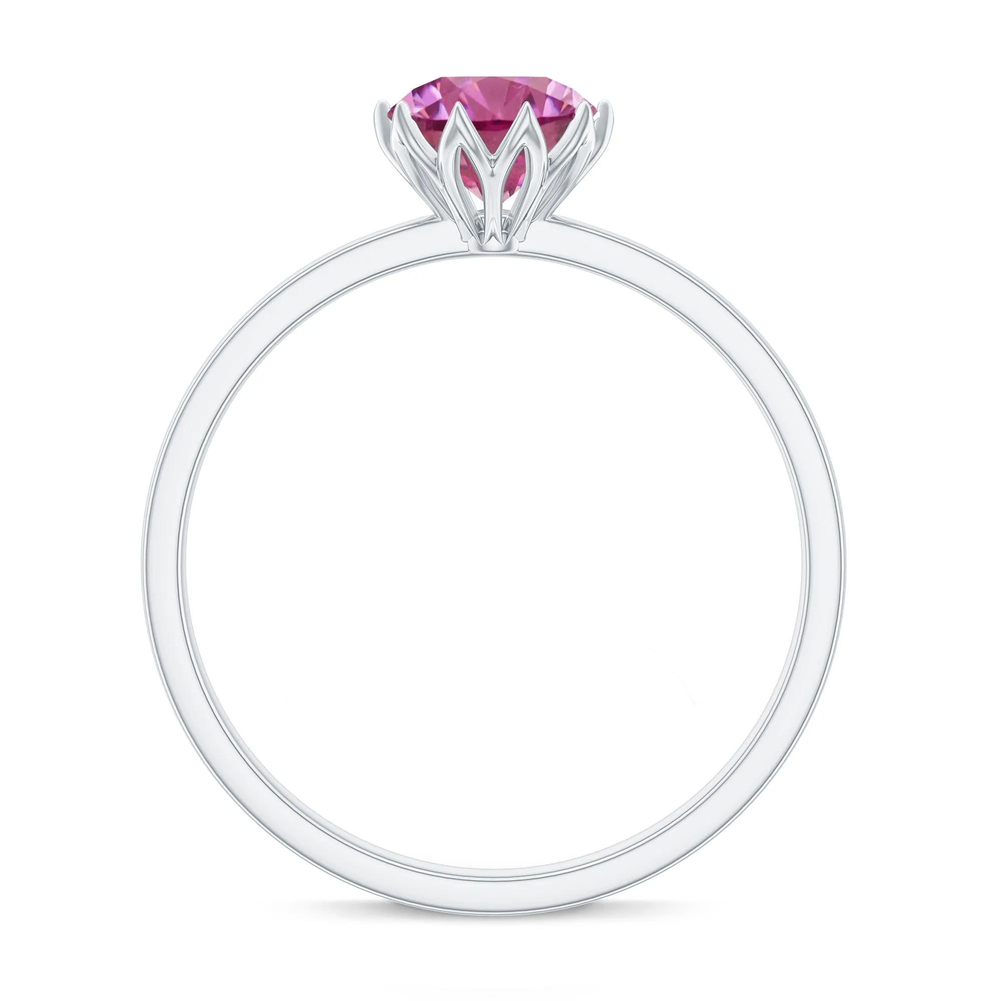 Natural Pink Tourmaline Solitaire Ring in Lotus Basket Setting