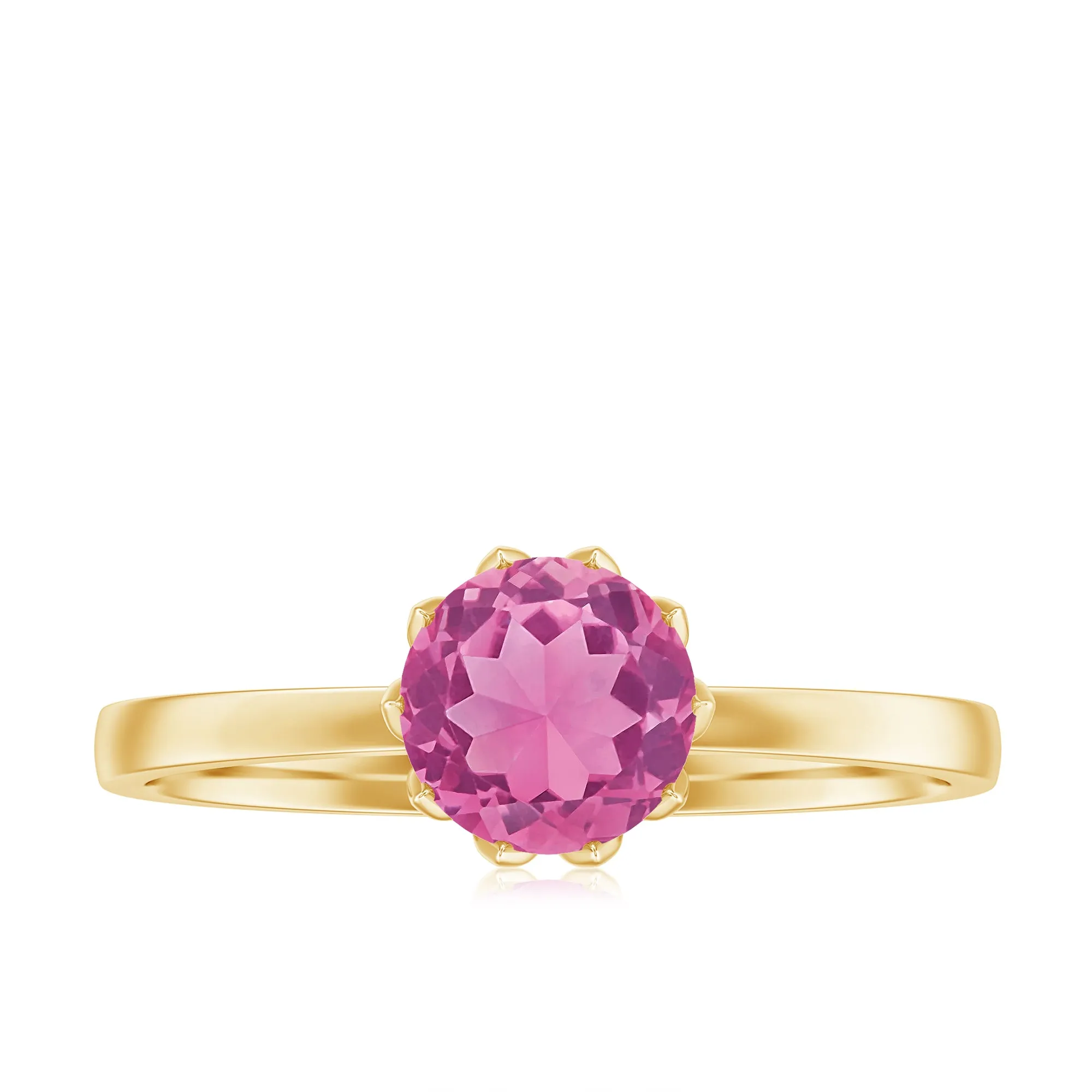 Natural Pink Tourmaline Solitaire Ring in Lotus Basket Setting