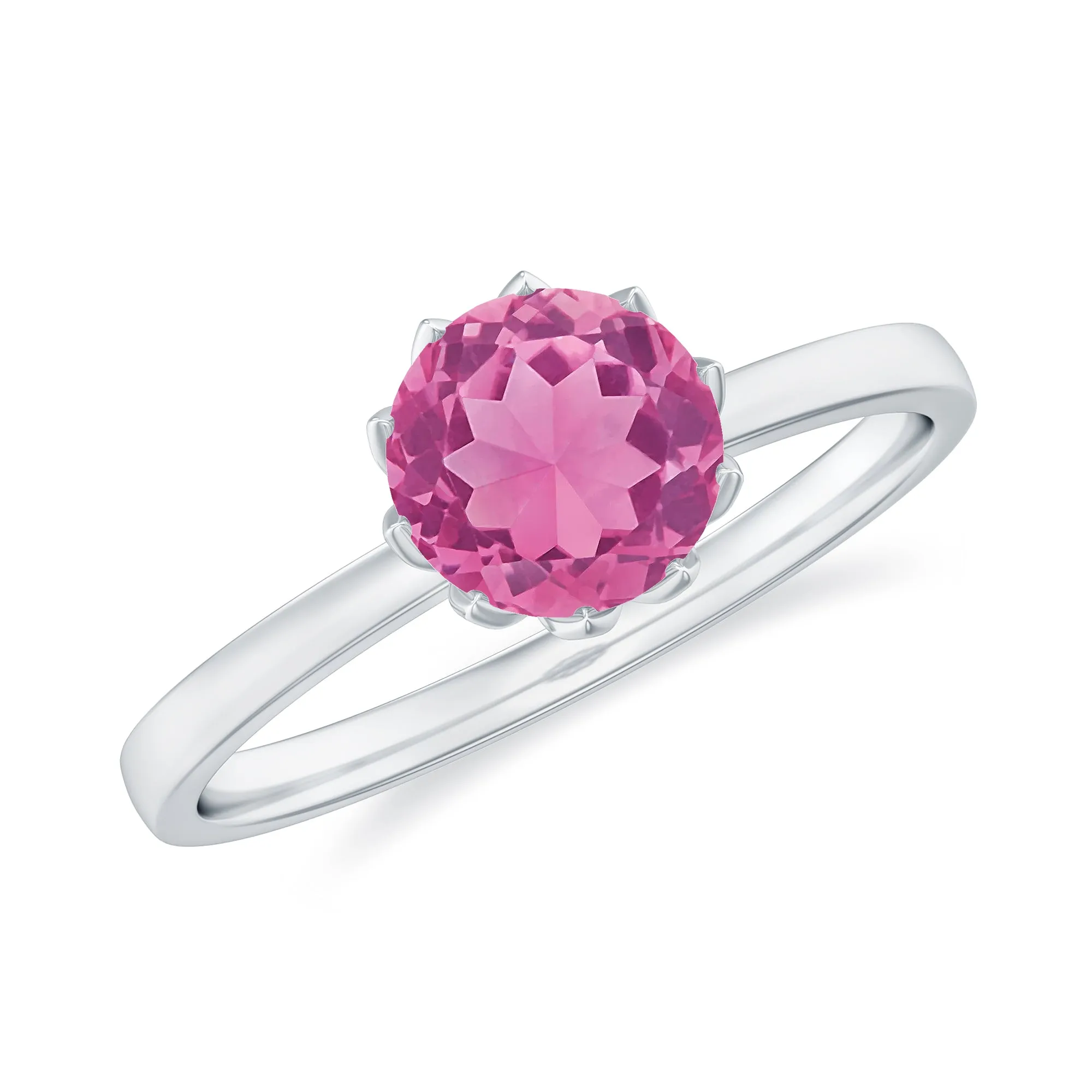 Natural Pink Tourmaline Solitaire Ring in Lotus Basket Setting