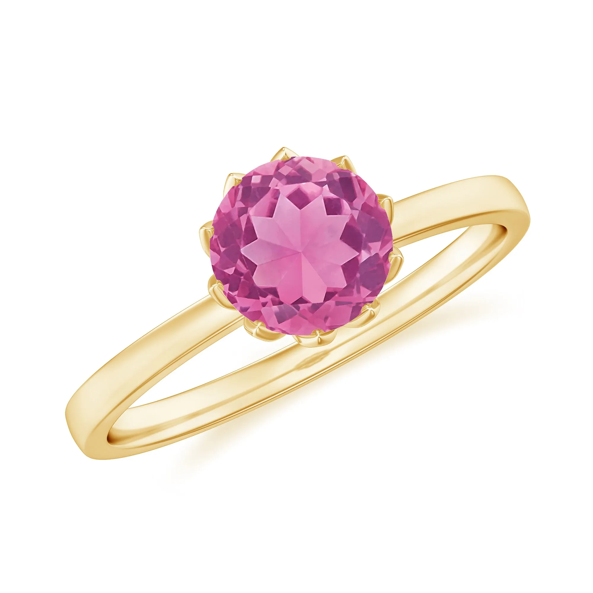 Natural Pink Tourmaline Solitaire Ring in Lotus Basket Setting