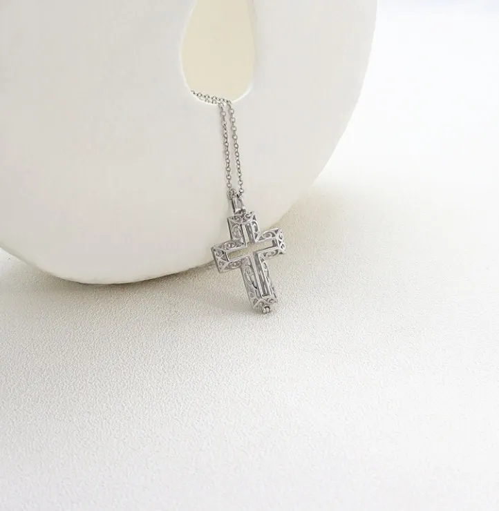 Necklace Pendant Blank Setting Cross Charm 36mm Sterling Silver Fine 925 For Several Beads No Prong DIY Jewelry Finding Wholesale 1pc