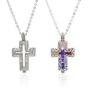 Necklace Pendant Blank Setting Cross Charm 36mm Sterling Silver Fine 925 For Several Beads No Prong DIY Jewelry Finding Wholesale 1pc